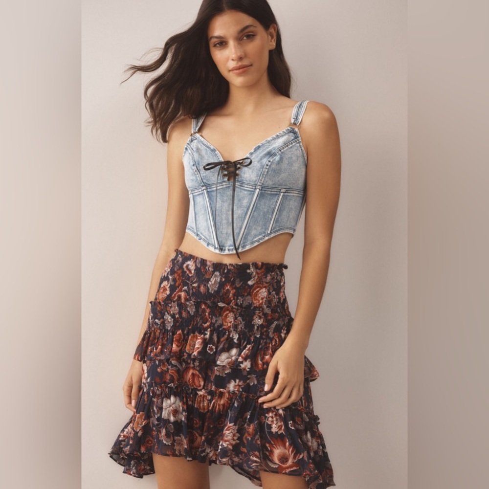 Anthropologie | BY ANTHROPOLOGIE ASYMMETRICAL SMOCKED MINI SKIRT | Medium | NWT